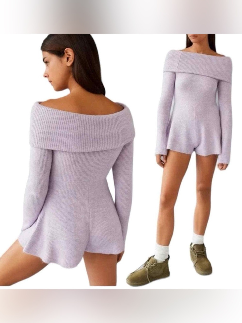 Urban outfitters Off-Shoulder Lavender Knit Sweater Romper
